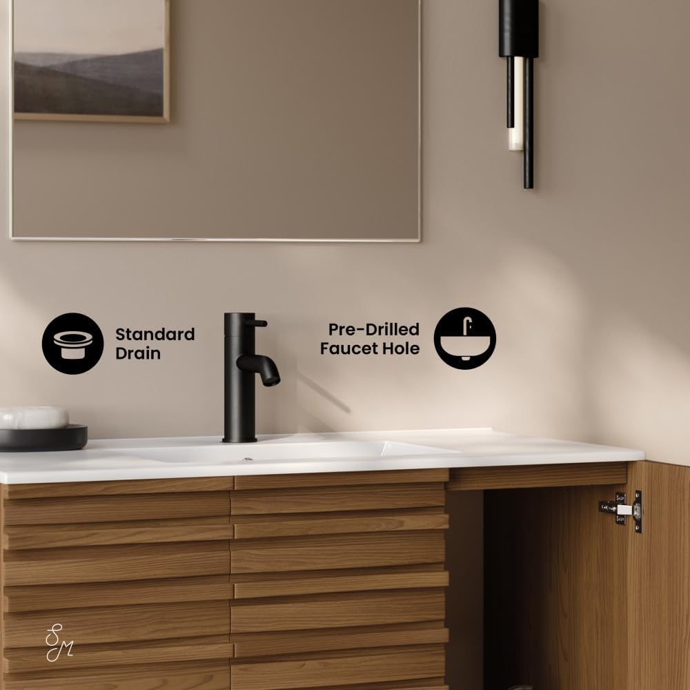 Swiss Madison Cascade 36' Wall-Mounted Bathroom Vanity in Brown Oak with Sink Top