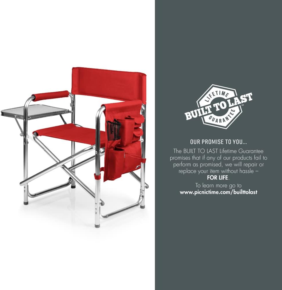 PICNIC TIME NCAA Ohio State Buckeyes Sports Chair with Side Table - Beach Chair - Camp Chair for Adults