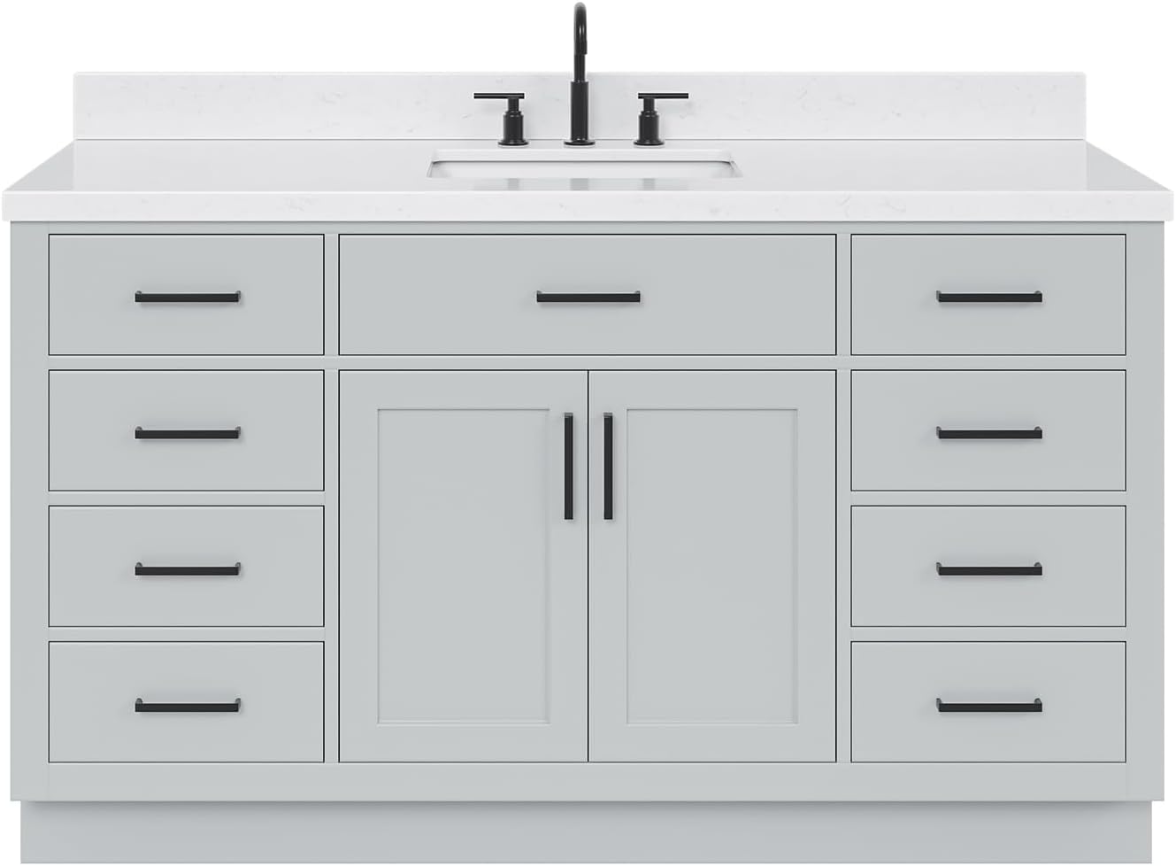 ARIEL Hepburn 48-inch Bathroom Vanity with Sink,Solid Wood, 1.5-inch Carrara White Quartz Countertop & Backsplash, Single Rectangular Porcelain Sink, 2 Soft Closing Doors, 9 Dovetail Drawers, Grey