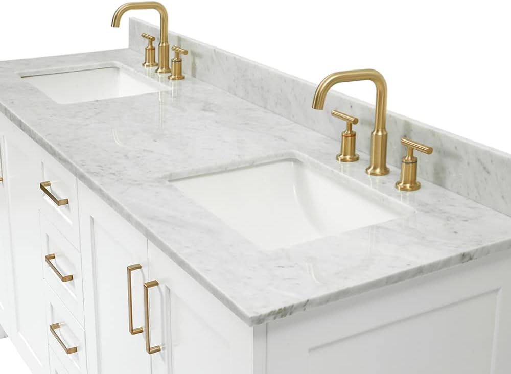 ARIEL Taylor 73 in. Double Rectangle Sink Vanity with Carrara White Marble Countertop in White