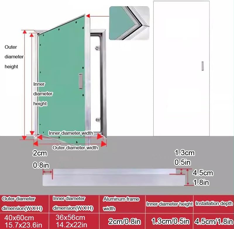 Wall Accesss Panel Door Cover, Electrical Inspection Panel, Hidden Drywall Accesss Faceplate for Interior Floor Passages Offices(Right Door,40x60cm)