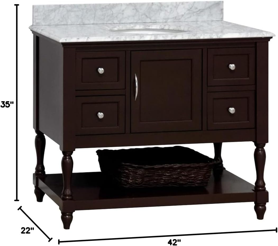 Kitchen Bath Collection Beverly 42-inch Bathroom Vanity (Carrara/Chocolate): Includes Chocolate Cabinet with Authentic Italian Carrara Marble Countertop and White Ceramic Sink