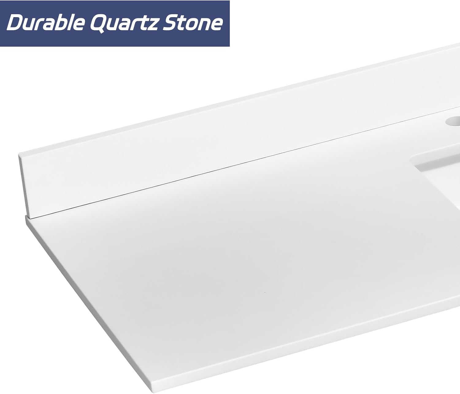 60'x22' Vanity Sink Top, Solid White Quartz Stone Vanity Top Single Bowl Sink 8 Inch Faucet Hole Spacing with Backsplash Countertops for Bathroom