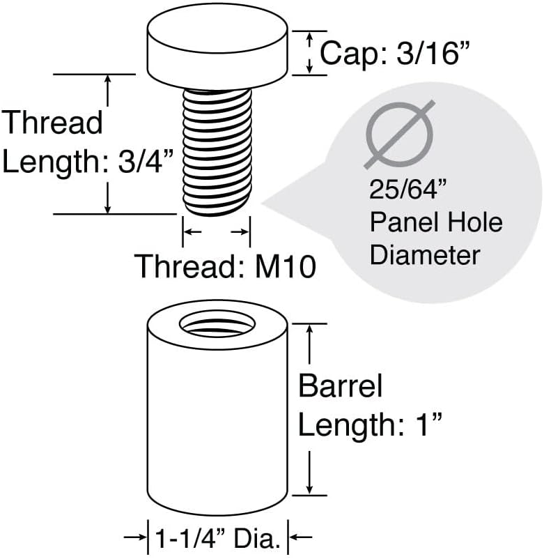 Stainless Steel Standoff 1-1/4 Inch Diameter x 1 Inch Barrel Length Brushed Finish for PVC, Glass and Acrylic Sign Stand Off Wall Anchors and Screws 48 Piece Small Store Pack