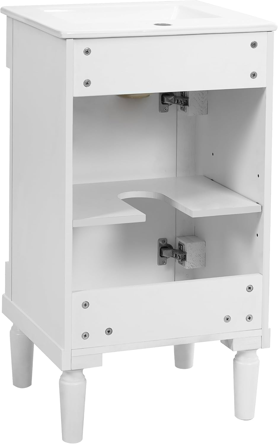VilroCaz Modern 18'' Bathroom Vanity with Top Sink, Freestanding Bathroom Storage Cabinet with Door and Adjustable Shelf, Single Sink Cabinet with Nordic Style Legs (White-Right-Open)