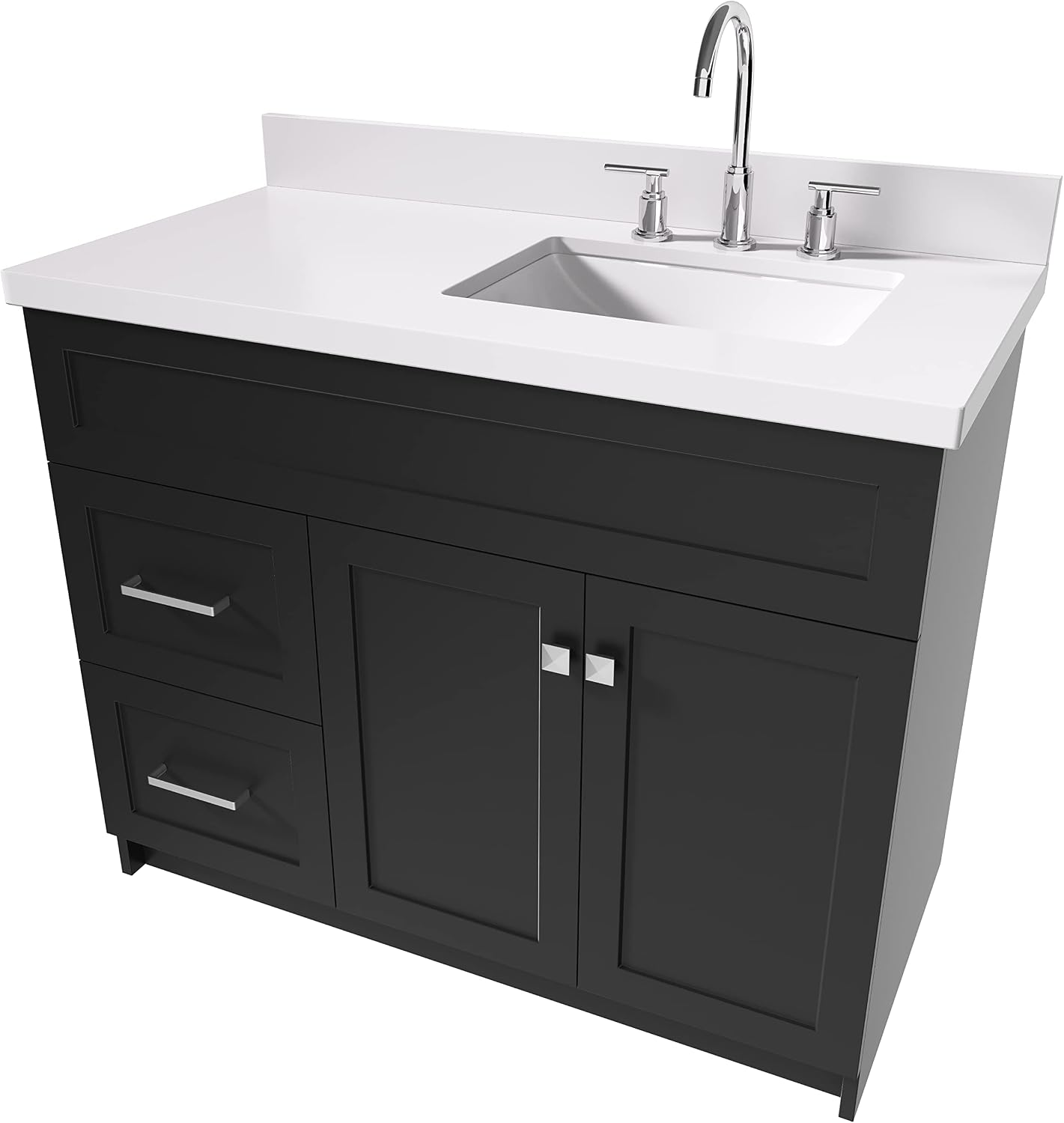 ARIEL 54' White Bathroom Vanity with Sink, 1.5' Thick Pure White Quartz Countertop, Undermount Rectangle Sink, 2 Soft Closing Doors & 4 Full Extension Dovetail Drawers, Satin Nickel
