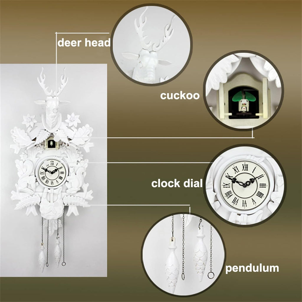 Cuckoo Clock,Wooden Wall Clock,Cuckoo Clock with Night Mode, Hand Carved Bird, Weights and Swinging Pendulum,for Home Decorate