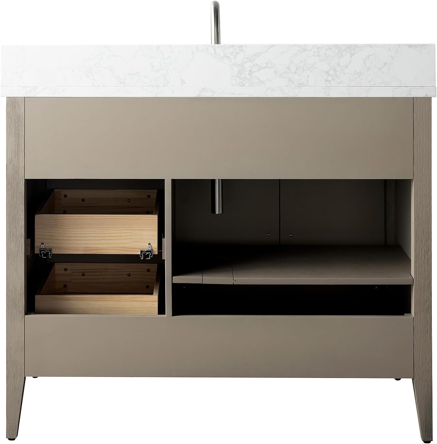 Vanity Art 42 inch Bathroom Vanity with Single Sink & Ceramic Top, Vanity Cabinet with Soft-Closing Doors, Drawers, Solid Wood Frame, Driftwood Gray, Brushed Nickle Handware