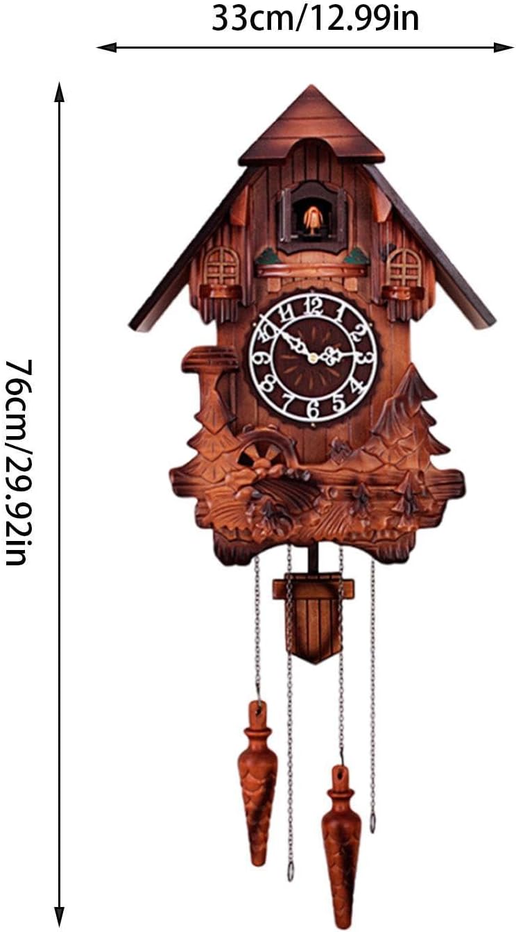 Cuckoo Clock Pendulum Clock Gift Home Decor Hand Carved Wall Clock Hourly Chime for Living Room Restaurant Hotel Cafe Bedroom, Style A(Style C)