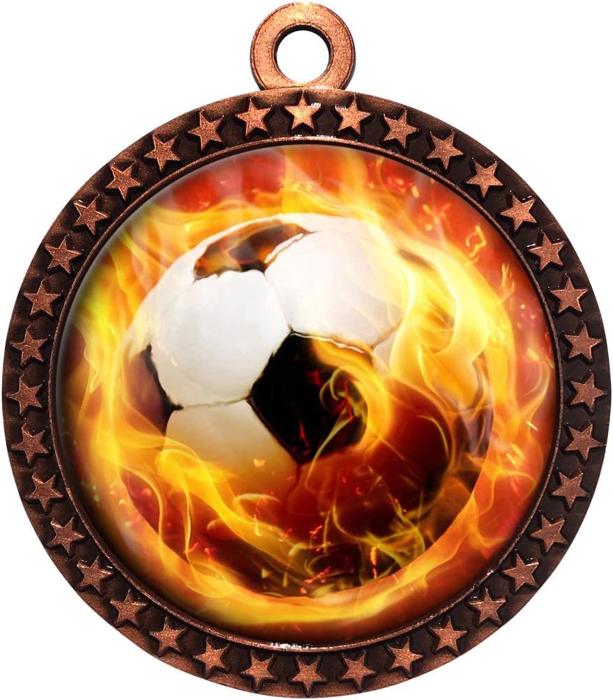 Express Medals 1 to 50 Packs Flame Soccer Bronze Medal Trophy Award with Neck Ribbon STDD212-EMFCL809