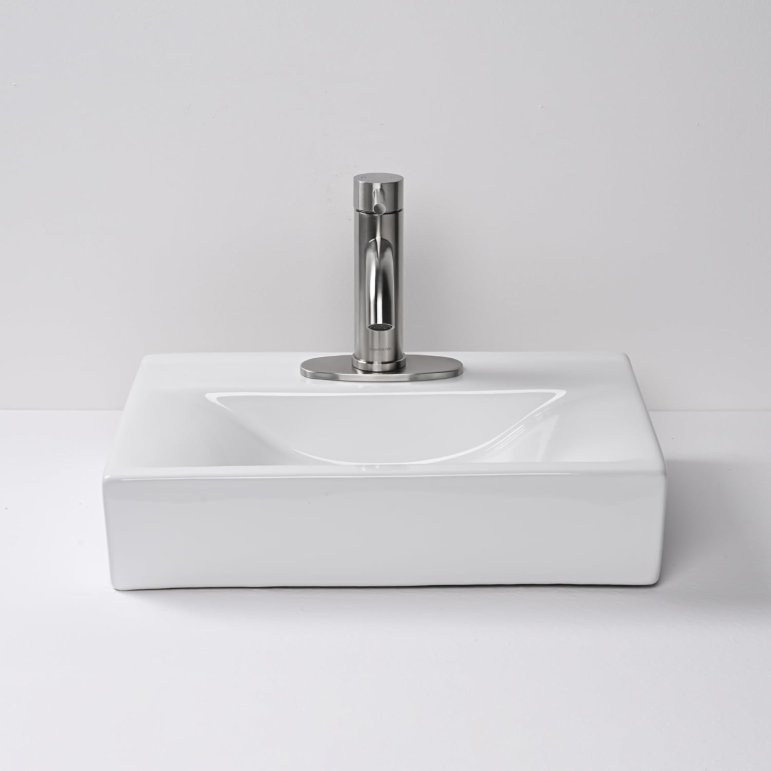 Aquaterior Porcelain Bathroom Vessel Sink 18'x12' with Brushed Nickel Single Handle Bathroom Faucet Pop-up Drain Combo Rectangle Above Counter Vanity Basin Minimalist Modern
