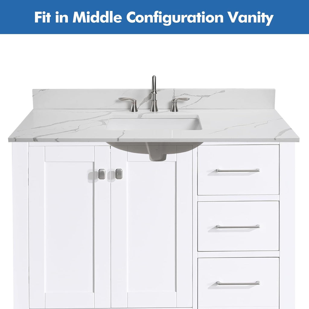 42 in.W x 22 in.D Quartz Calacatta River Vanity Top,with Undermount Middle Sink Vanity Top,with Two Sidesplash & One Backsplash,8 Inch Faucet Hole Spread Bathroom Vanity Sink Countertop