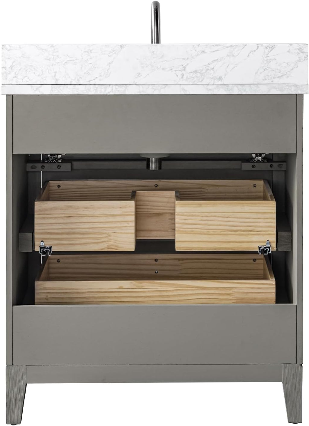 Vanity Art 30' Bathroom Vanity with Single Sink & Arabescato White Engineered Stone Top, Vanity Cabinet with Soft Closing Door, Solid Wood Frame, Brushed Nickel Handles, Driftwood Gray VA8130-DG-BN