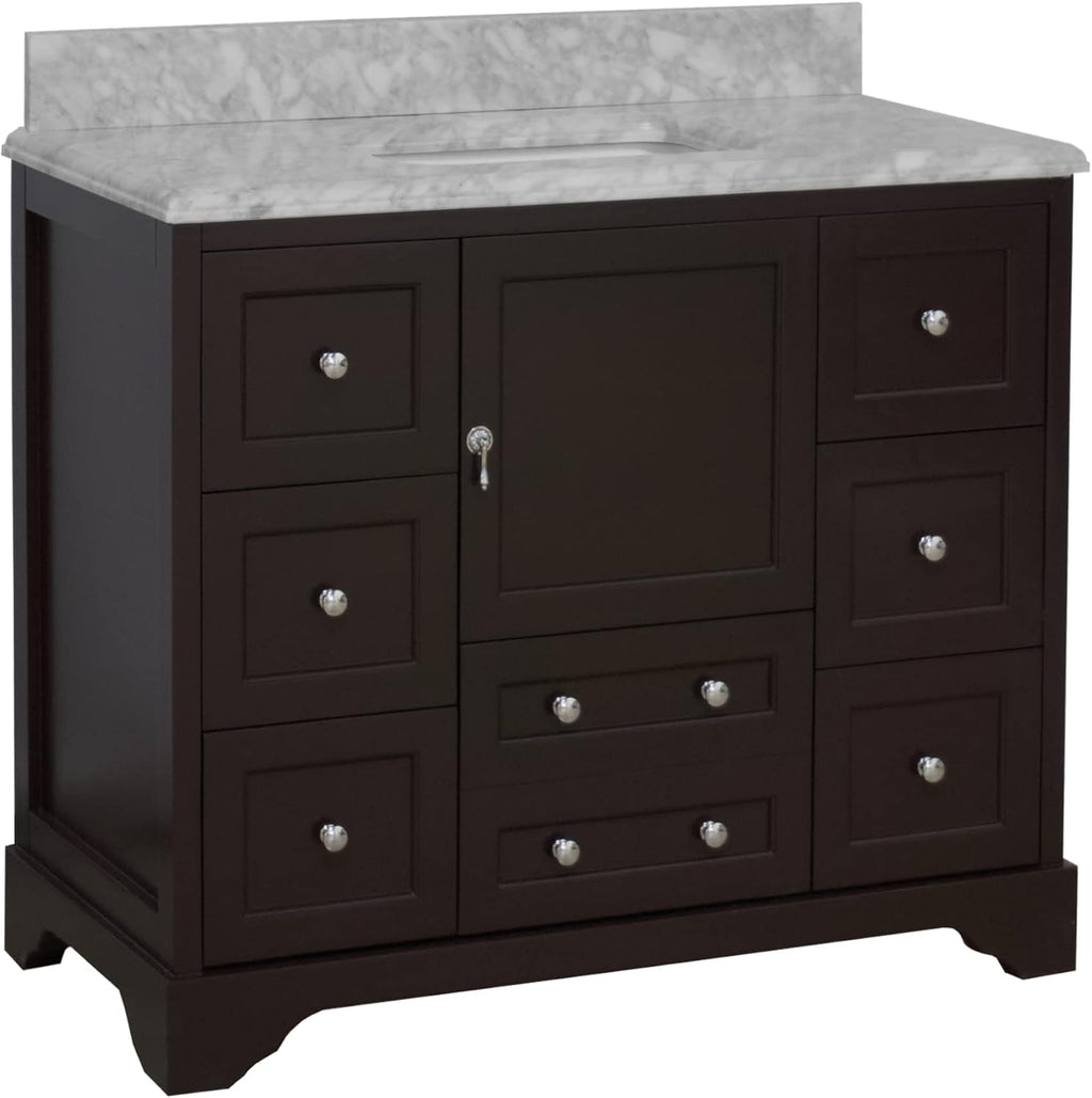 Kitchen Bath Collection Madison 42-inch Bathroom Vanity (Carrara/Chocolate): Includes Chocolate Cabinet with Authentic Italian Carrara Marble Countertop and White Ceramic Sink