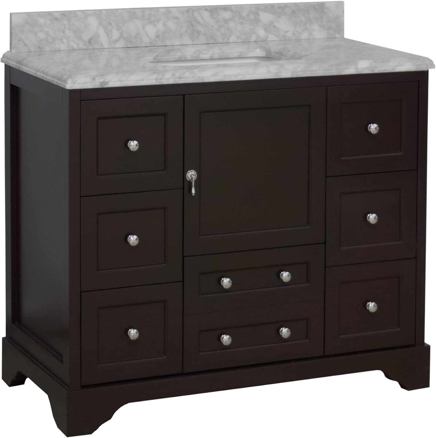 Kitchen Bath Collection Madison 42-inch Bathroom Vanity (Carrara/Chocolate): Includes Chocolate Cabinet with Authentic Italian Carrara Marble Countertop and White Ceramic Sink