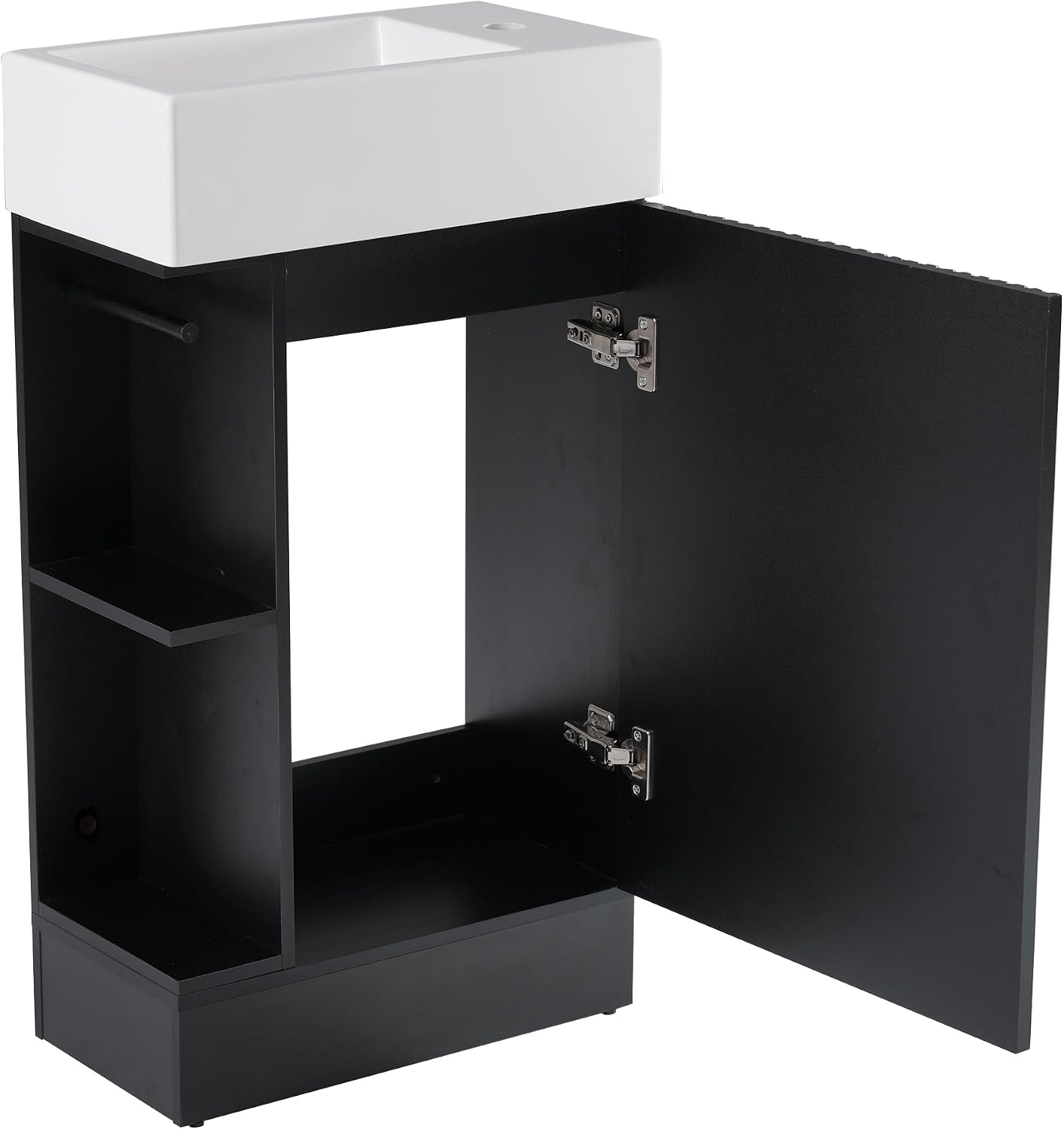 18.6 inch Bathroom Vanity with Sink, Free Standing Cabinet with Storage Cabinet & Two-Tier Shelf, Solid Wood Bath Vanity Organizer with Ceramic Sink for Bathroom, Black
