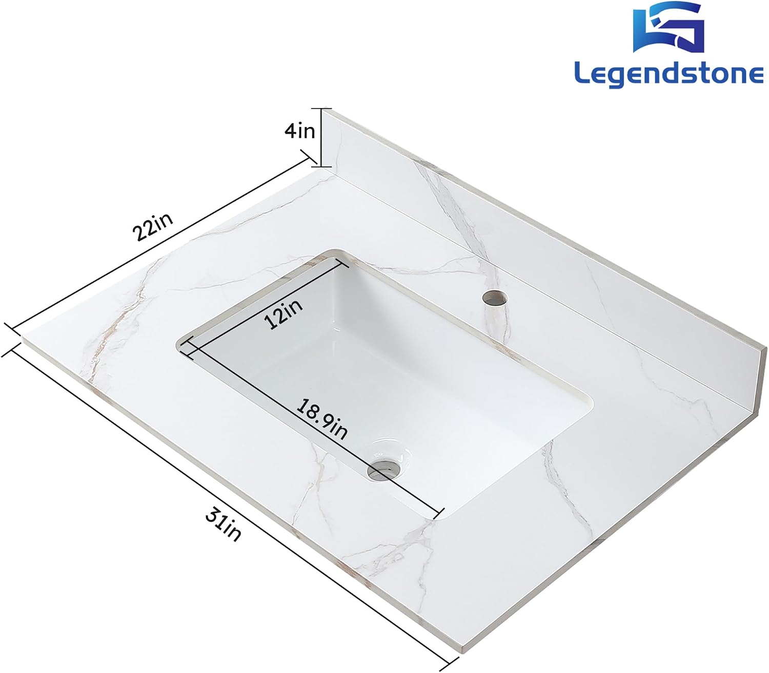 31' Bathroom Vanity Top with Ceramic Undermount Sink & Backsplash,Carrara Gold Sintered Stone Counter Top, Single Hole Vanity Sink Top