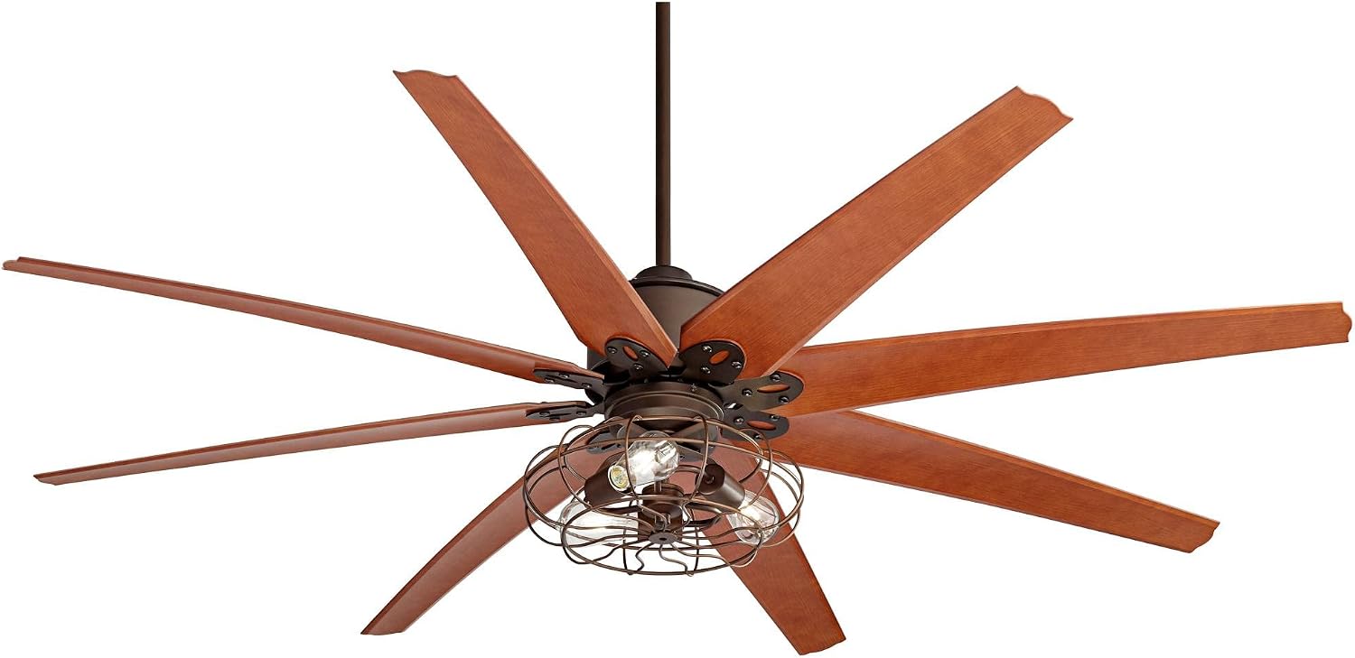 Casa Vieja 72' Predator Vintage Large Indoor Ceiling Fan with LED Light Remote Control English Bronze Cherry Blades Cage for Living Room Kitchen Bedroom Kids Room Family Room Dining Room