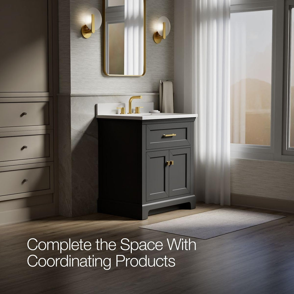 Kohler Charlemont 30' Bathroom Vanity Cabinet with White Sink and Quartz Top, Modern Bathroom Storage, Dark Warm Grey, K-29260-BD1-DWG