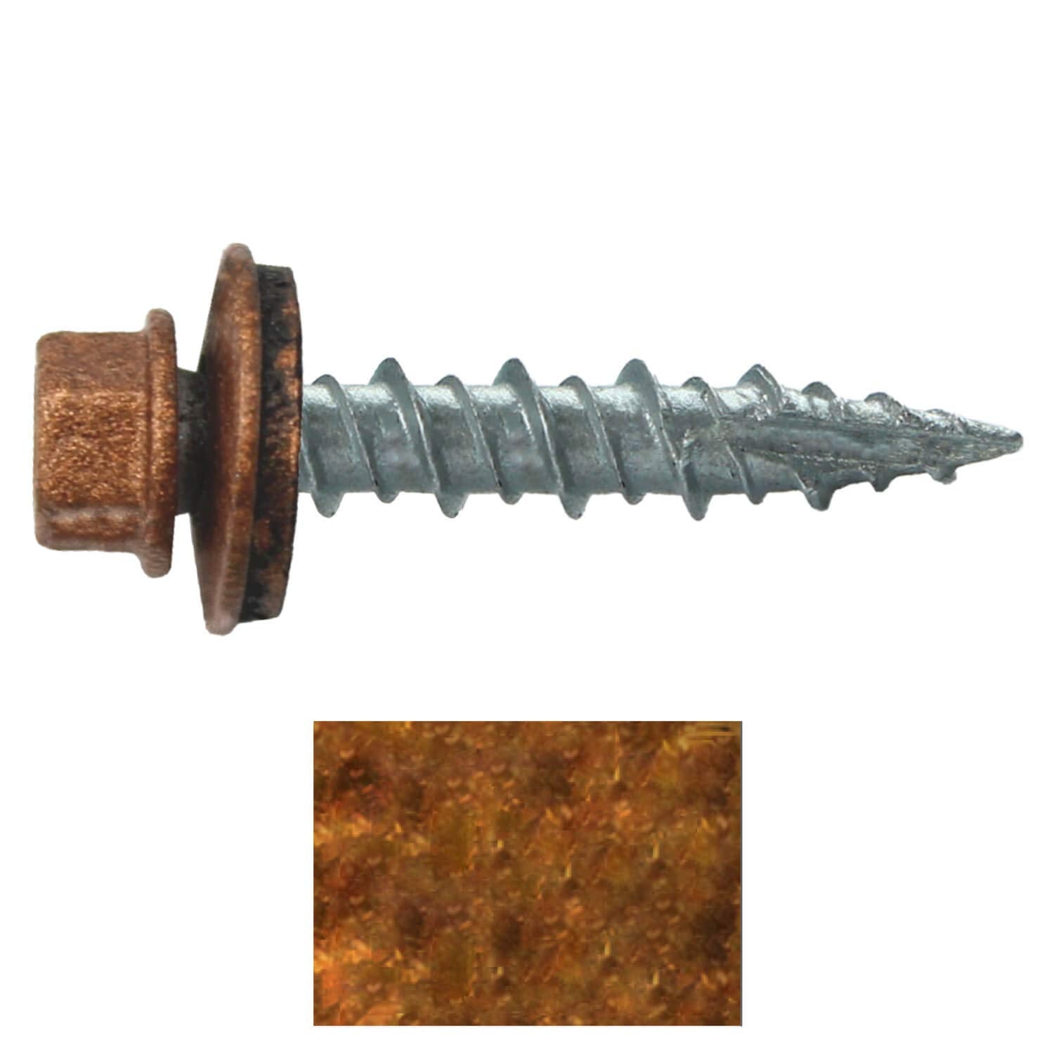 10 x 1 Copper Metal Roofing Screws - Hex Washer Head- Self-Starting/Tapping - EPDM Washer. 4 X 250 Bags - 1,000 Screws