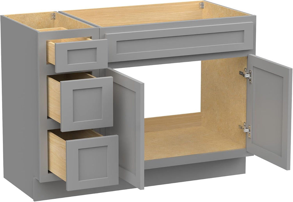 Vanity Art 45' Unassembled Bathroom Vanity with 2-Door 3-Drawer, Wood Bathroom Vanity Cabinet with Soft Closing Shaker Drawer, Sturdy Floor Mounted Cabinet Without Top VA4045-3S-G