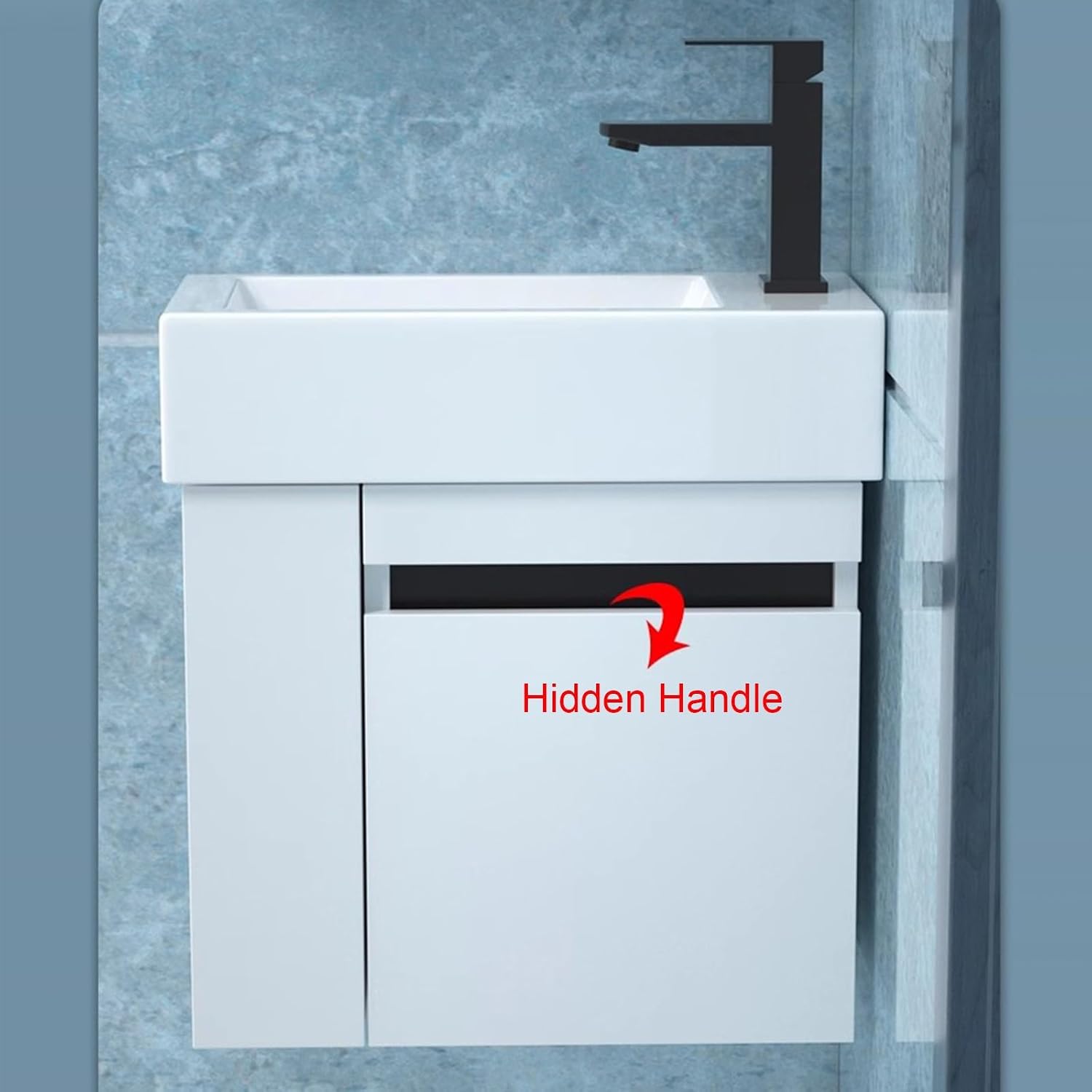 Jcgly Bathroom Vanity Sink Combo for Narrow Small Space, Wall Mounted Cabinet Set White Ceramic Basin Sink Top with Frosted Black Cold Hot Faucet and Drain (Color : Right Faucet, Size : 49x25x54cm)