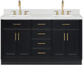 ARIEL Hepburn 60-inch Bathroom Vanity with Sink,Solid Wood, 1.5-inch Carrara White Quartz Countertop & Backsplash, Double Oval Porcelain Sink, 4 Soft Closing Doors, 6 Dovetail Drawers, Black