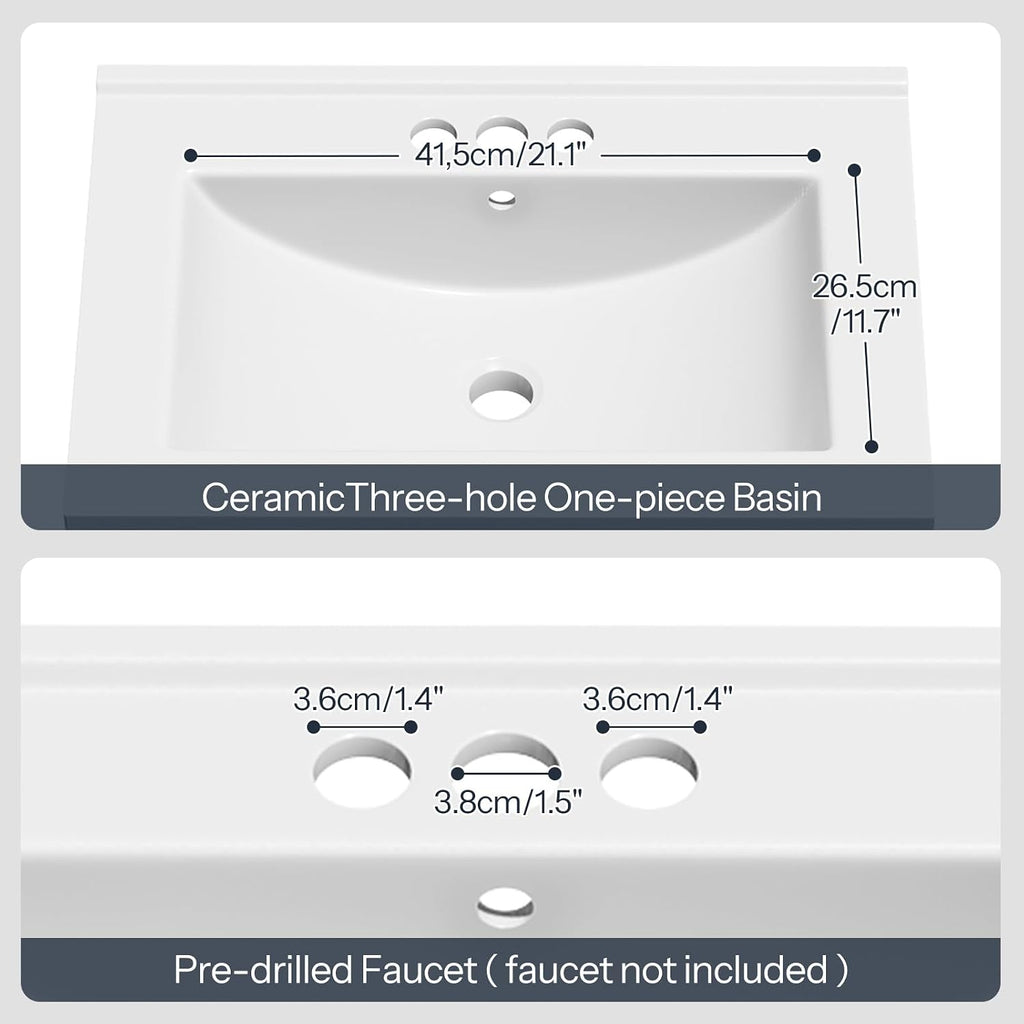 HOOBRO 24.2' Modern Bathroom Vanity with Sink, Farmhouse Bathroom Sink Cabinet with Ceramic Basin, Door Storage, 2 Doors & High-Leg Design, Easy Assembly, Drain Kit Not Included, White
