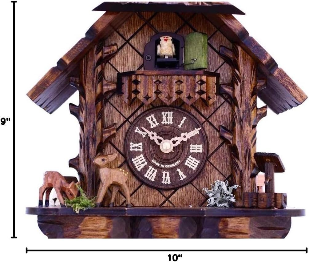 10' Quartz 12 Melody Cuckoo Clock with Hand-Carved case and Feeding Deer