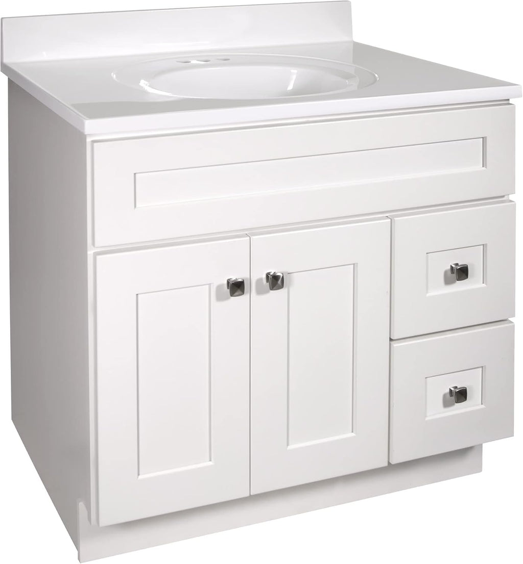 Design House Brookings 37 Inch Bathroom Vanity with Top, Ready to Assemble, Sherwin Williams® White, 585695