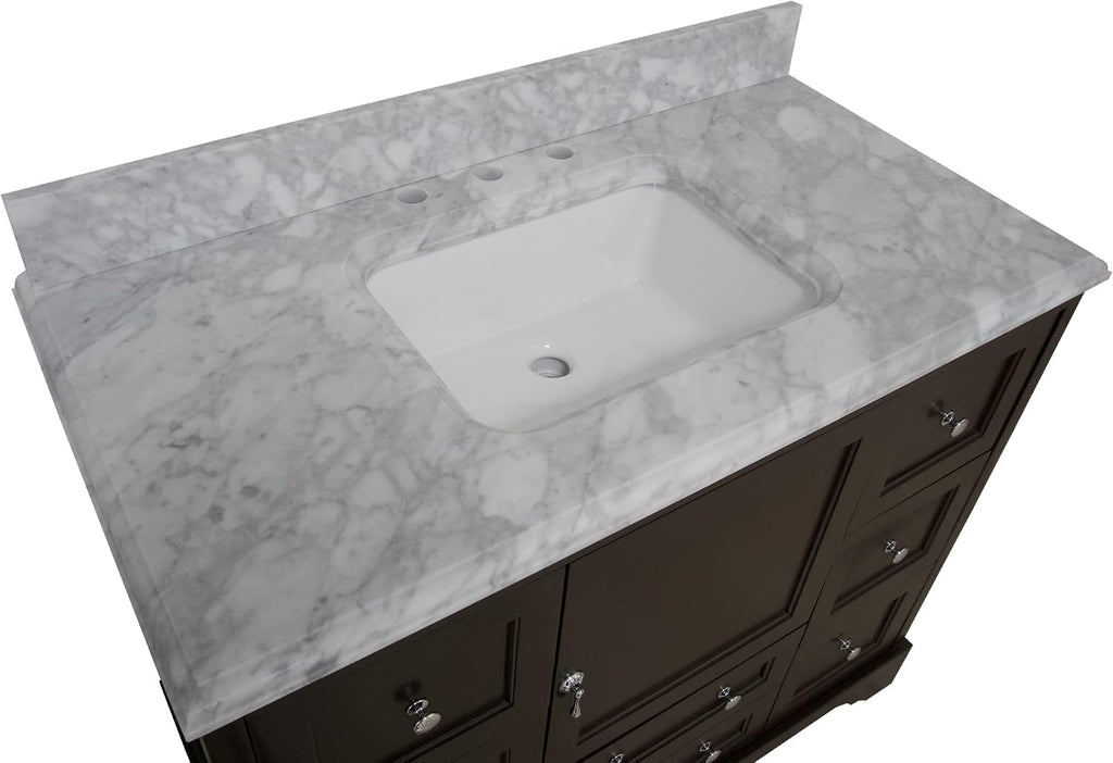 Kitchen Bath Collection Madison 42-inch Bathroom Vanity (Carrara/Chocolate): Includes Chocolate Cabinet with Authentic Italian Carrara Marble Countertop and White Ceramic Sink