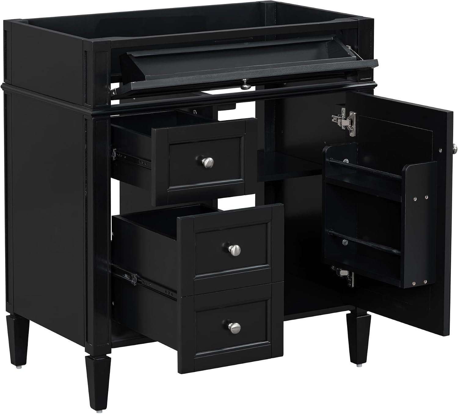 Favfurish 30' Bathroom Vanity Without Top Sink,Modern Freestanding Bath Storage Cabinet with 2 Soft-Close Drawers & Tip-Out Tray,Solid Wood Vanity Only w/Adjustable Shelf & Door Organizer,Black