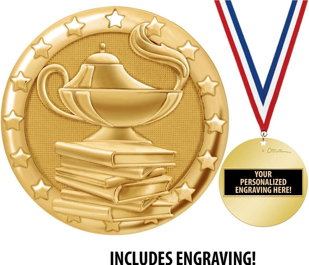 Crown Awards Academic Medal, 2' Shiny Gold Lamp of Learning Education Medals for Kids with Free Custom Engraving