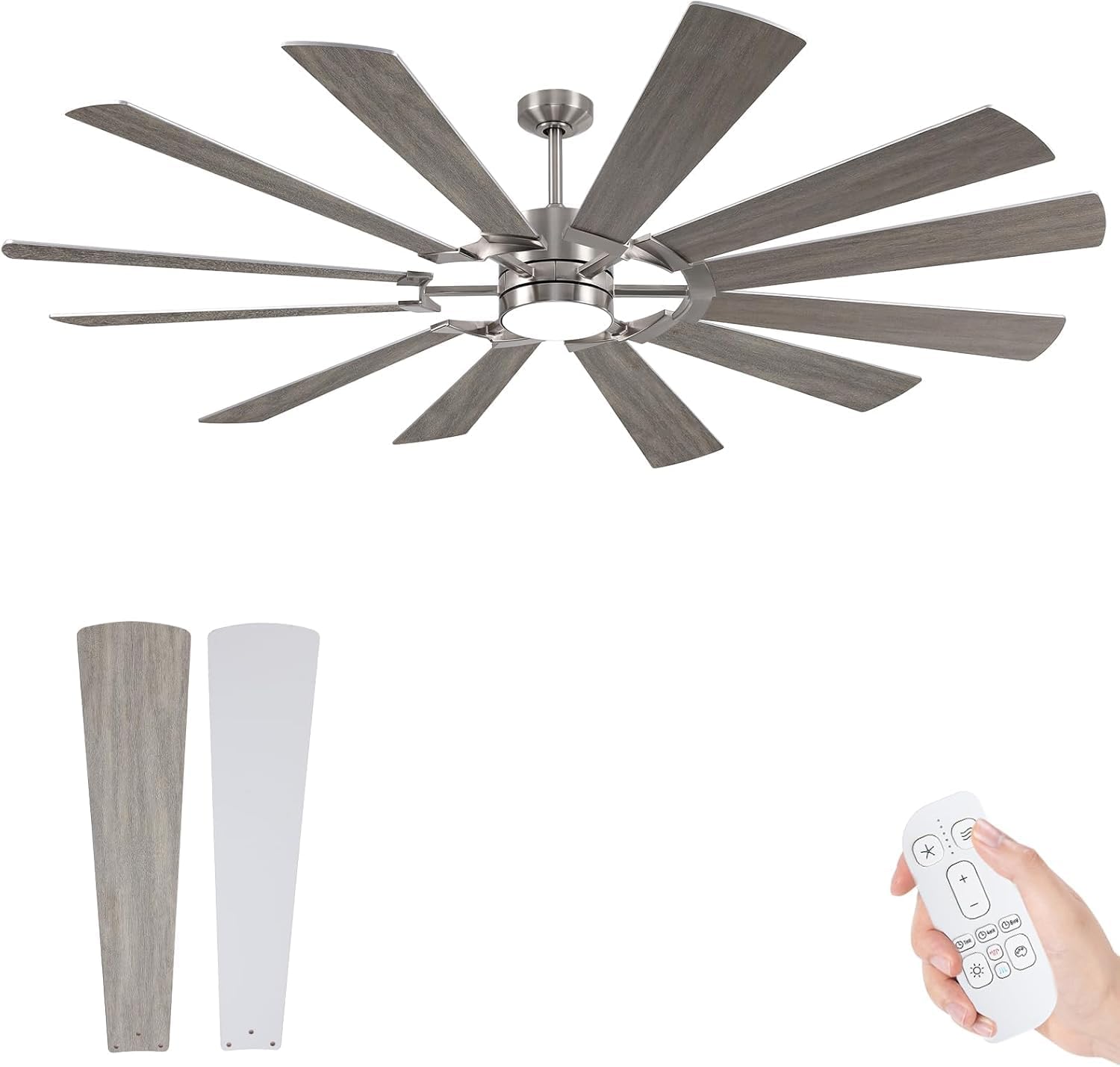 62 Inch Outdoor Ceiling Fan with Light Remote, Modern Large Ceiling Fan with Light, Large Airflow Industrial DC Cieling Fan with 12 Blade, Damp-Rated Outdoor Ceiling Fans for Patios Porch Farmhouse