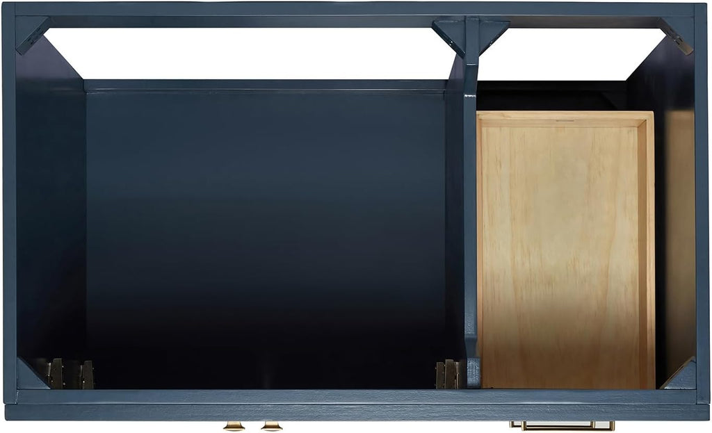 DKB Bradford 36' Midnight Blue Bathroom Vanity with Sink, 1.5' Edge Carrara Quartz Countertop, Rectangular Undermount Sink, 2 Soft-Closing Doors, 2 Dovetail Drawers