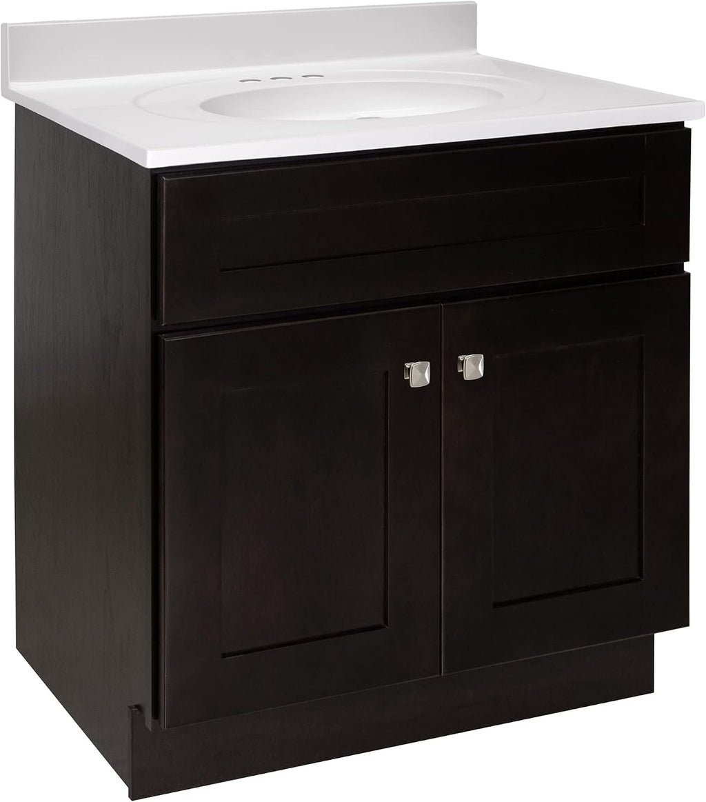 Design House Brookings 31 Inch Bathroom Vanity with Top, Ready to Assemble, Brown, 585273