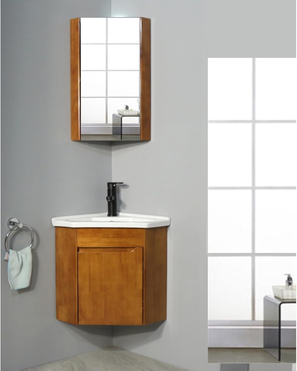 Modern Wall Mounted Bathroom Vanity Sink, Floating Bathroom Sink, Bathroom Corner Sinks, Bathroom Cabinet With Faucet And Drain, Toilet With Sink On Top,with Mirror Cabinet(Color:Brown,Size:46cm/18.11