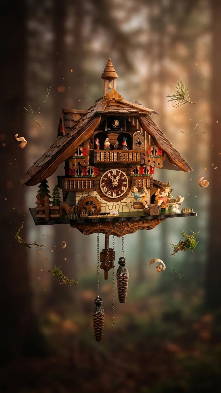 Cuckoo-Palace Large German Cuckoo Clock - The Seesaw Mill Chalet with Quartz Movement with Moving Seesaw - Black Forest Clock
