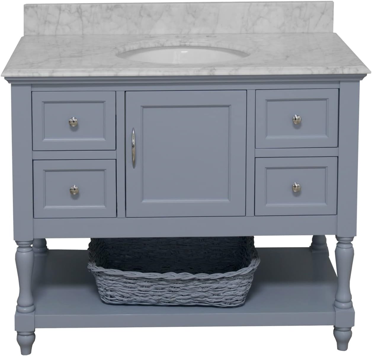 Beverly 42-inch Bathroom Vanity (Carrara/Powder Blue): Includes Powder Blue Cabinet with Authentic Italian Carrara Marble Countertop and White Ceramic Sink