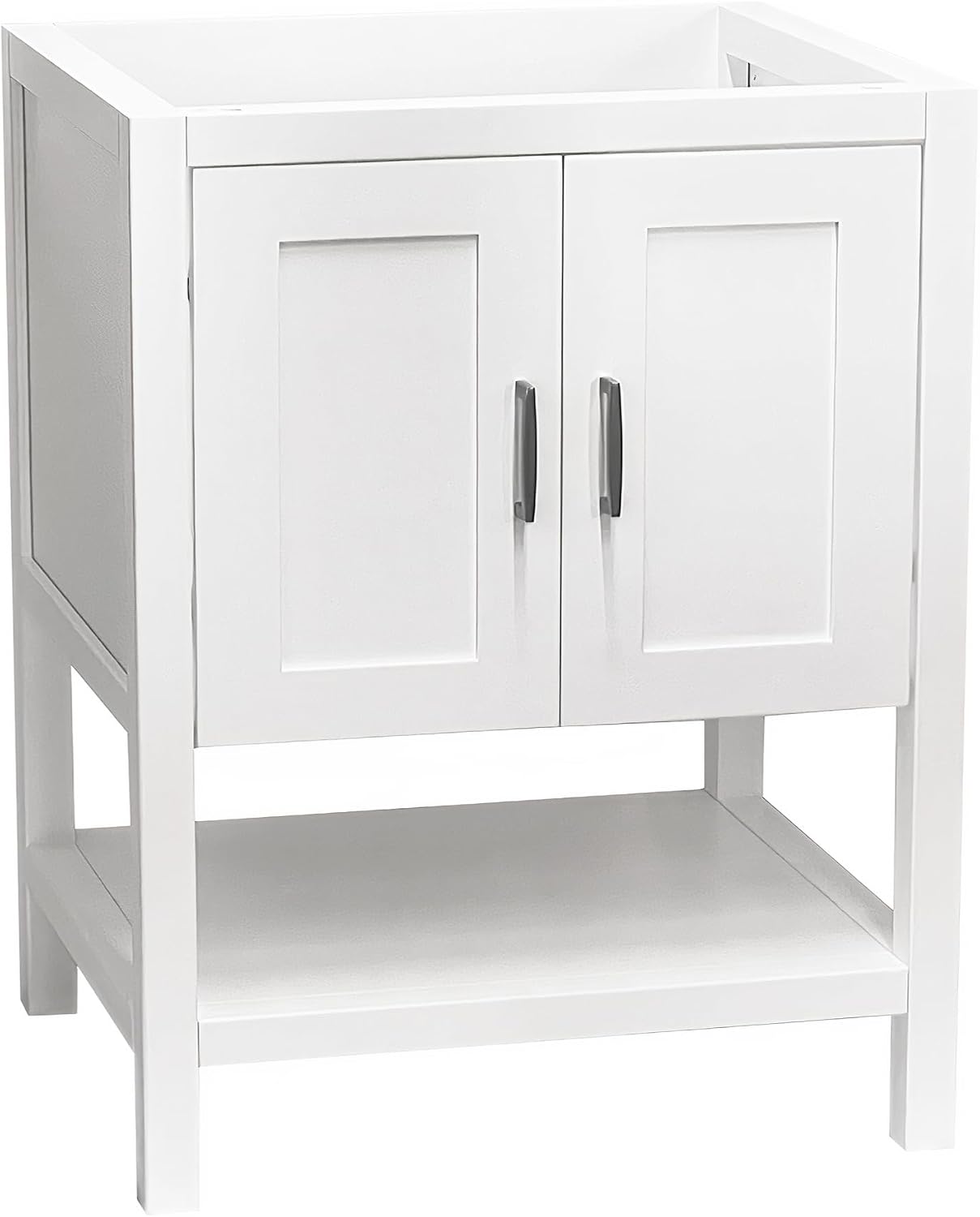 36' Bathroom Vanity with Sink – Freestanding Solid Wood Cabinet with Open Shelf, Soft-Close Doors, Matte White Resin Integrated Top (37' Top Included, White)