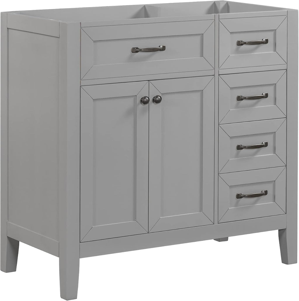 Flieks 36' Bathroom Vanity Without Sink, Cabinet Base Only, Bathroom Cabinet with Drawers, Solid Frame and MDF Board, Grey