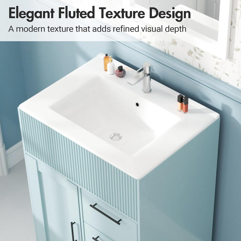 Kikihouse 24 Inch Bathroom Vanity with Sink, Freestanding Modern Bathroom Vanity Cabinet with Ceramic Basin, Single Sink Small Bathroom Vanity for Apartment (Blue, 24 inch)