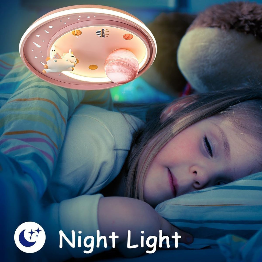 LED Ceiling Light Dimmable with Remote Control Cartoon Unicorn Modern Round Ceiling Light 62W for Boys, Girls Bedroom and Living Room Baby Room