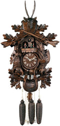 Eight Day Musical Hunter's Cuckoo Clock with Dancers Hand Carved Dead Animals, Leaves and Buck