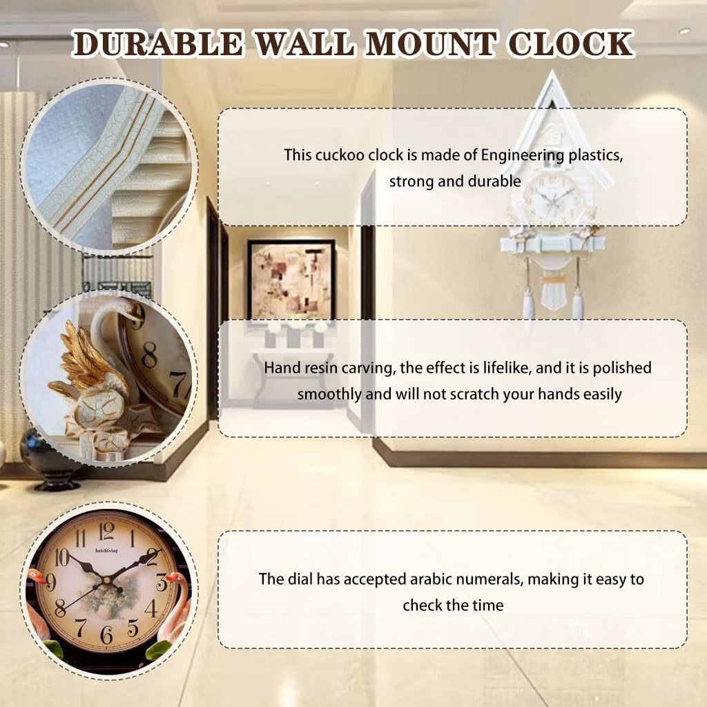 Cuckoo Clocks Wall Clock Decorative Boho Cute Time Wall Clock for Bedroom, Creative Quartz Movement Cuckoo Clock, Hand Carved Vintage Wall Decor, Easy Read (Color : B, Size : Arabic Dial)