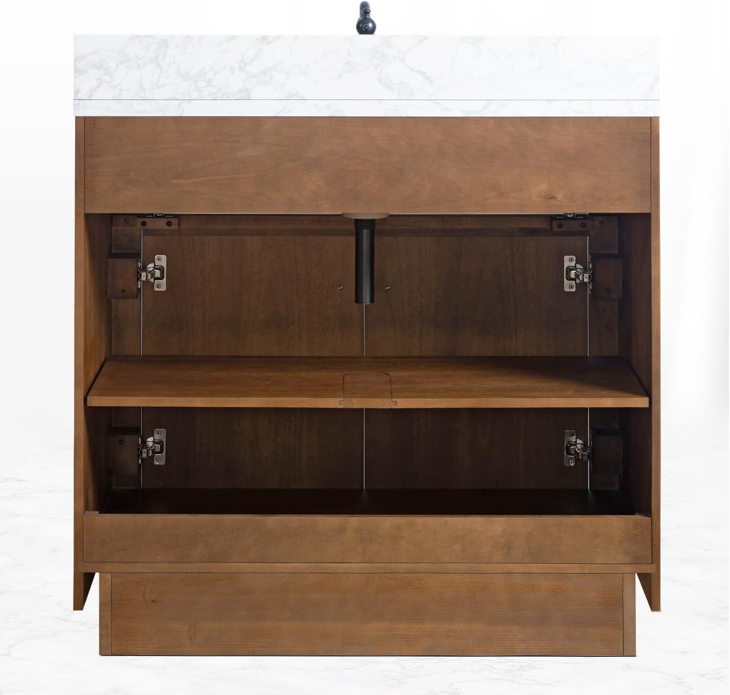 HOMEBEYOND 36' Bathroom Vanity with Single Sink & Ceramic Top, MDF Material Vanity Cabinet with Basin Combo, Soft-Closing Doors, Removable Shelf, Backsplash, Tan
