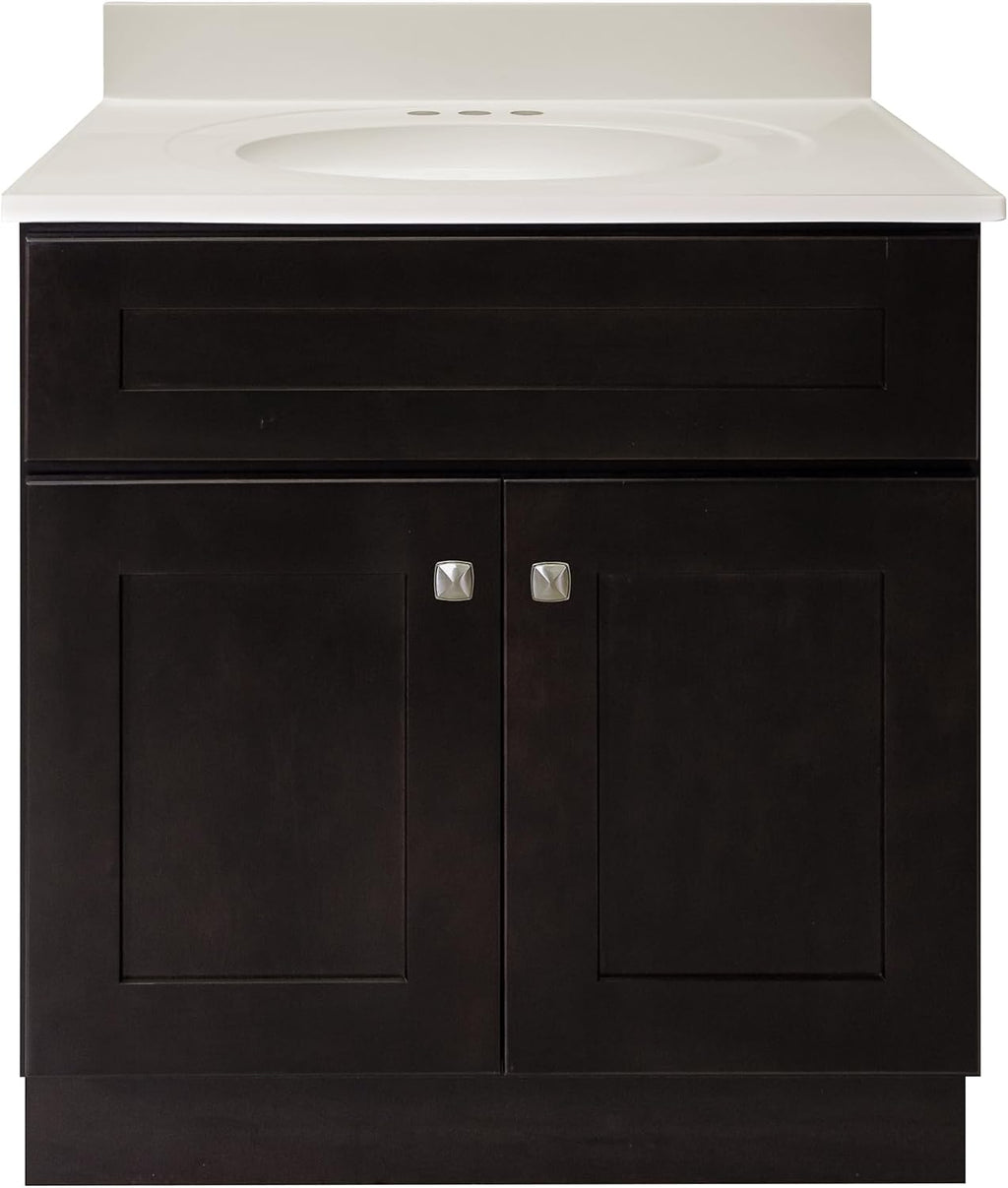 Design House Brookings 31 Inch Bathroom Vanity with Top, Ready to Assemble, Brown, 585281
