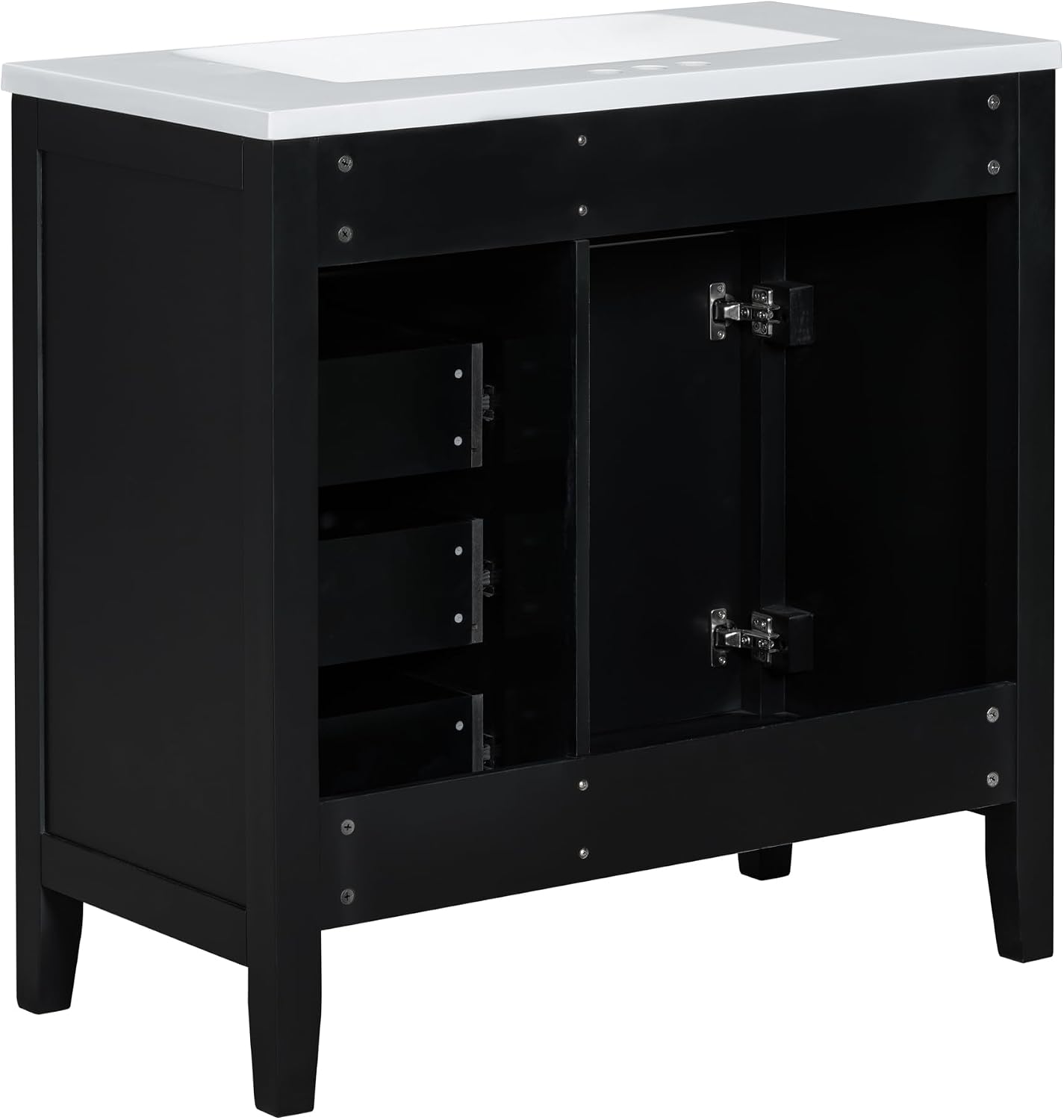 LUMISOL 36 Inch Bathroom Vanity with Ceramic Sink, Solid Wood Bathroom Storage Cabinet with 3 Drawers & 2 Soft-Close Doors, Freestanding Vanity with Sink Combo Set, Black