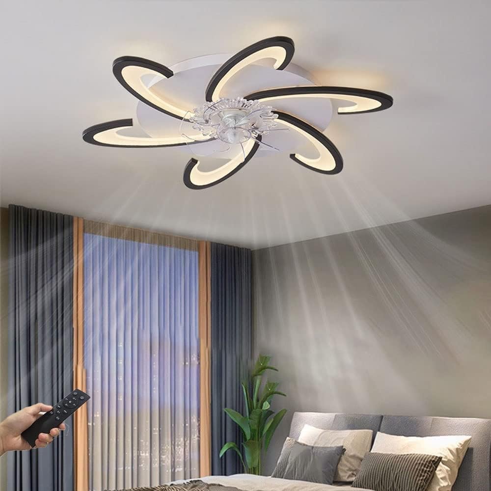 Nordic Black Ceiling Fan Light with Remote Control Silent Ceiling Fan with Lights DC Motor 6-Speed Dimmable Ultra Thin Ceiling Fan Lamp for Bedroom Lounge Kitchen LED Boy Girl