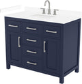 Wyndham Collection Beckett 42 Inch Single Bathroom Vanity in Dark Blue, White Cultured Marble Countertop, Undermount Square Sink (3-Hole), Brushed Nickel Trim